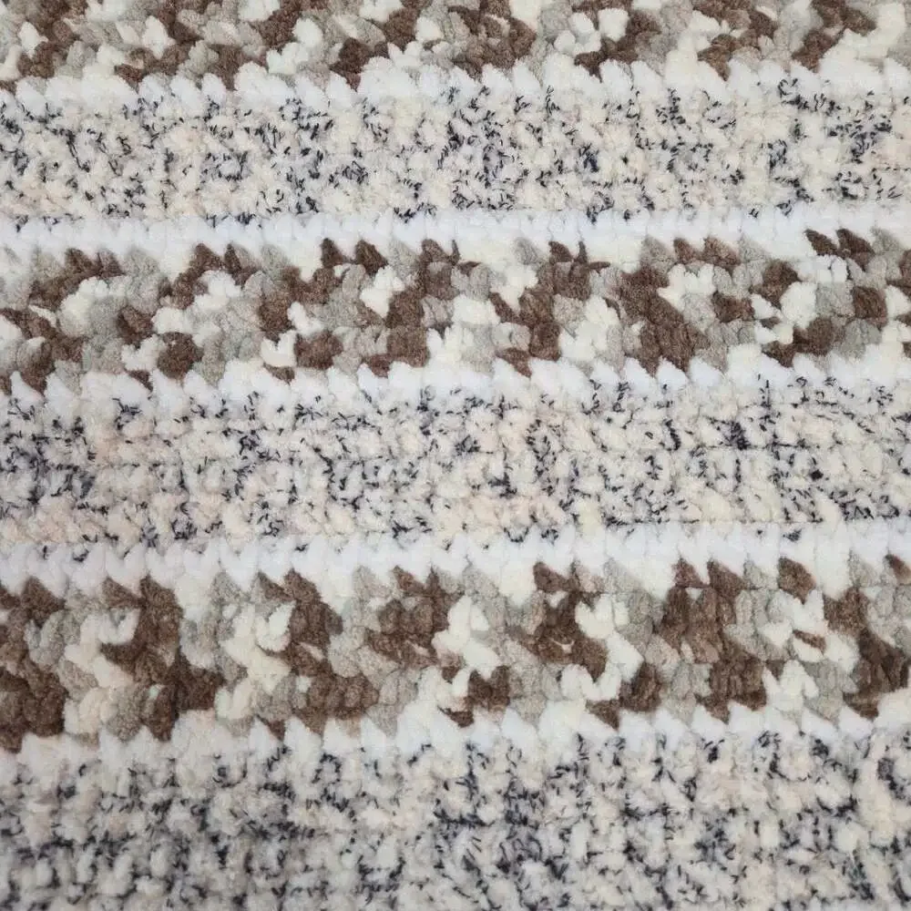 Handmade Knit Baby Blanket Fuzzy White Brown Blue Striped